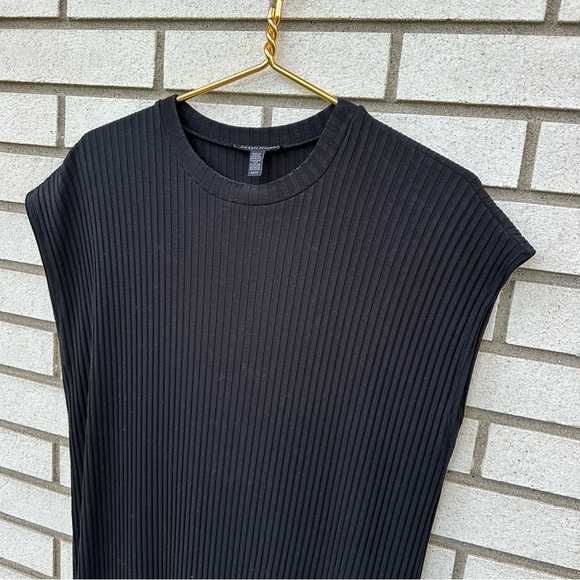 Eileen Fisher Textured Stretch Rib Round Neck Dress Boxy Black Knee Length - Picture 5 of 10